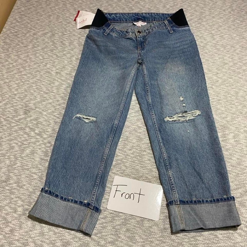 Isabel Jeans Blue denim maternity distressed details crop women 4 NWT. SKU-B810
